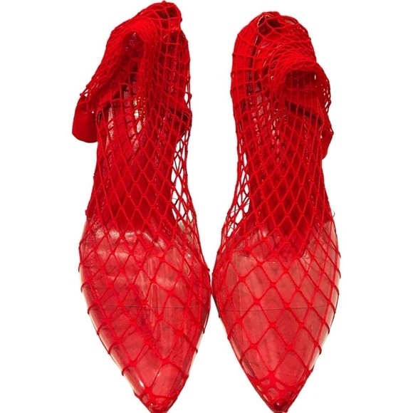Fishnet Red Cape Robin Sling Back Clear Pointy Toe Stiletto Heel Darling… - Picture 2 of 9